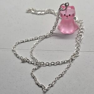 Pink Glow In The Dark Cat Pendant Necklace